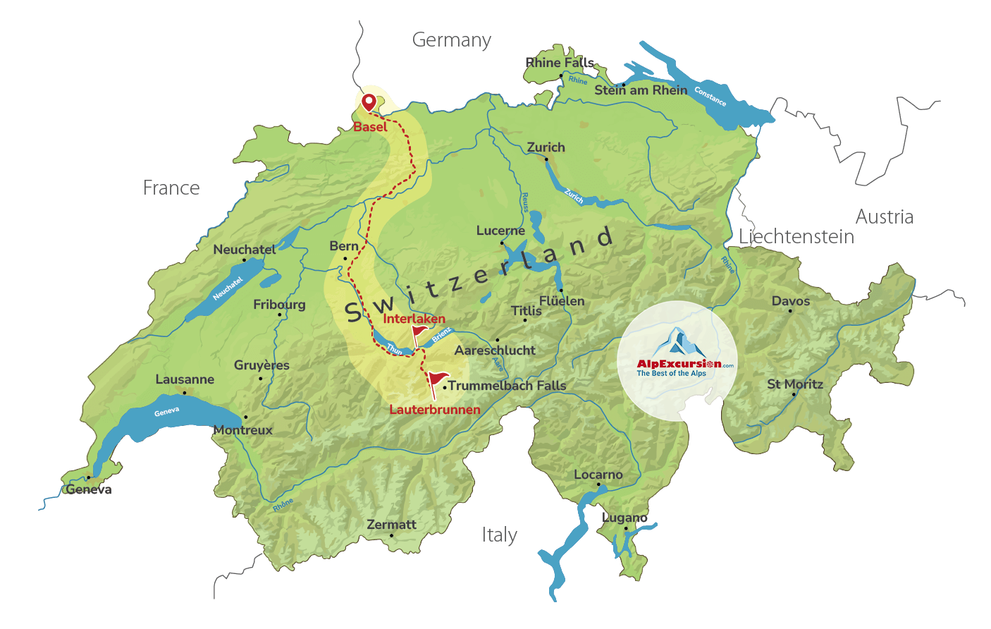 Un Día en el Lago Brienz y el Valle de las 72 Cascadas desde Basilea