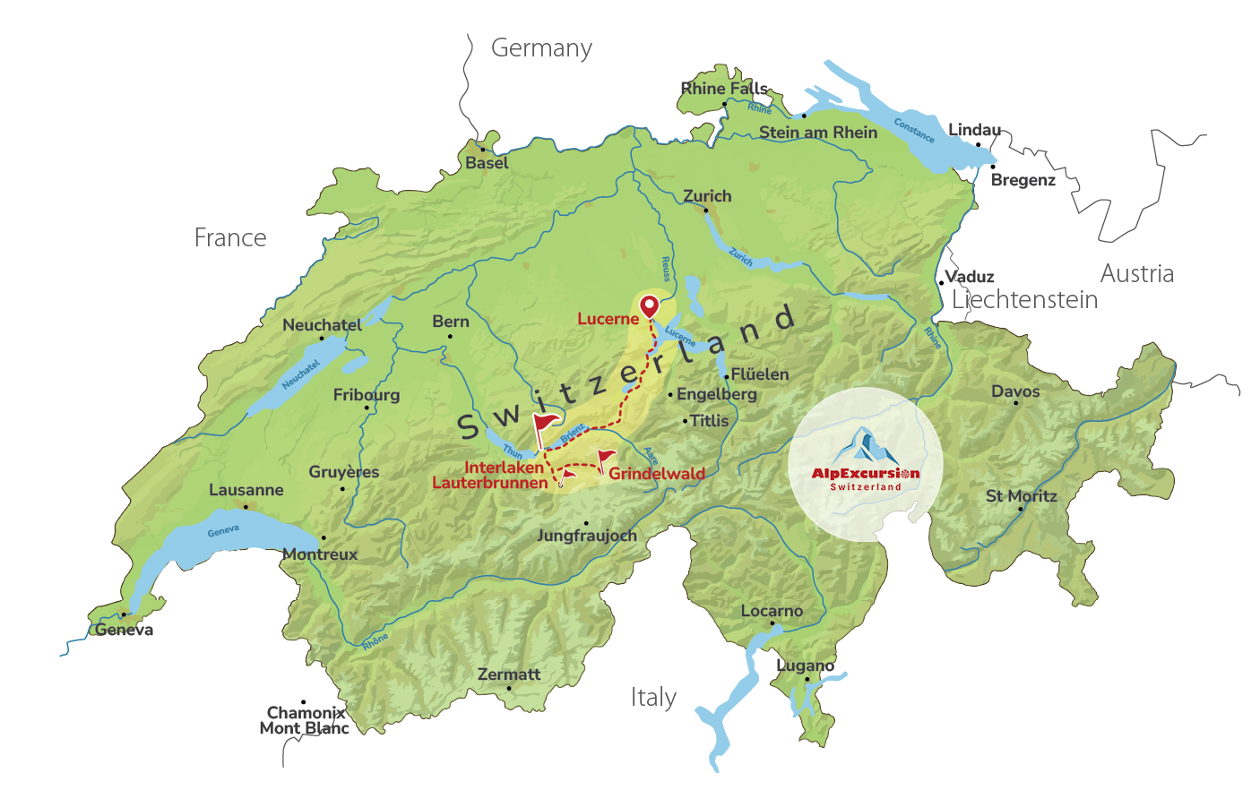 Reise zum Interlaken, Lauterbrunnen & Grindelwald von Luzern