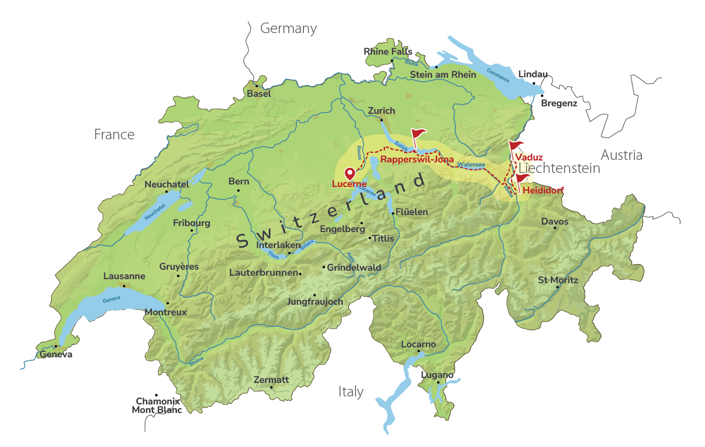 Vaduz in Liechtenstein & Swiss Heidiland on a Private Day Trip from Lucerne