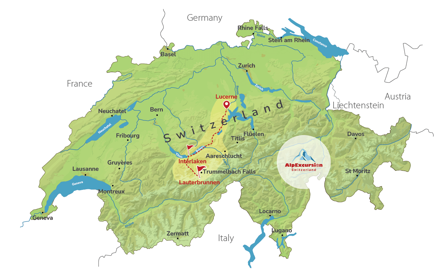 Ein Tag am Brienzersee und das Tal der 72 Wasserfälle ab Luzern