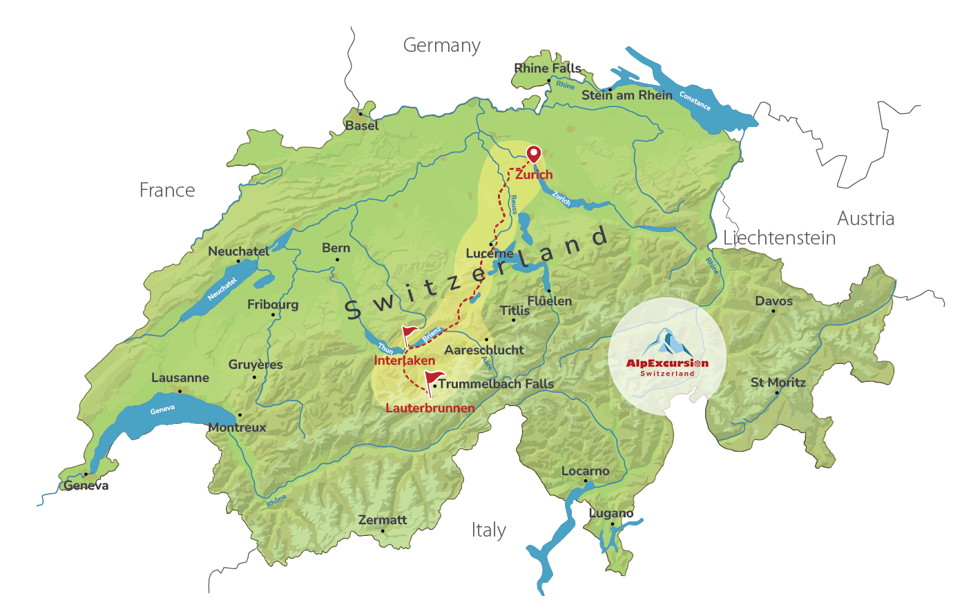 Ein Tag am Brienzersee und im Tal der 72 Wasserfälle ab Zürich