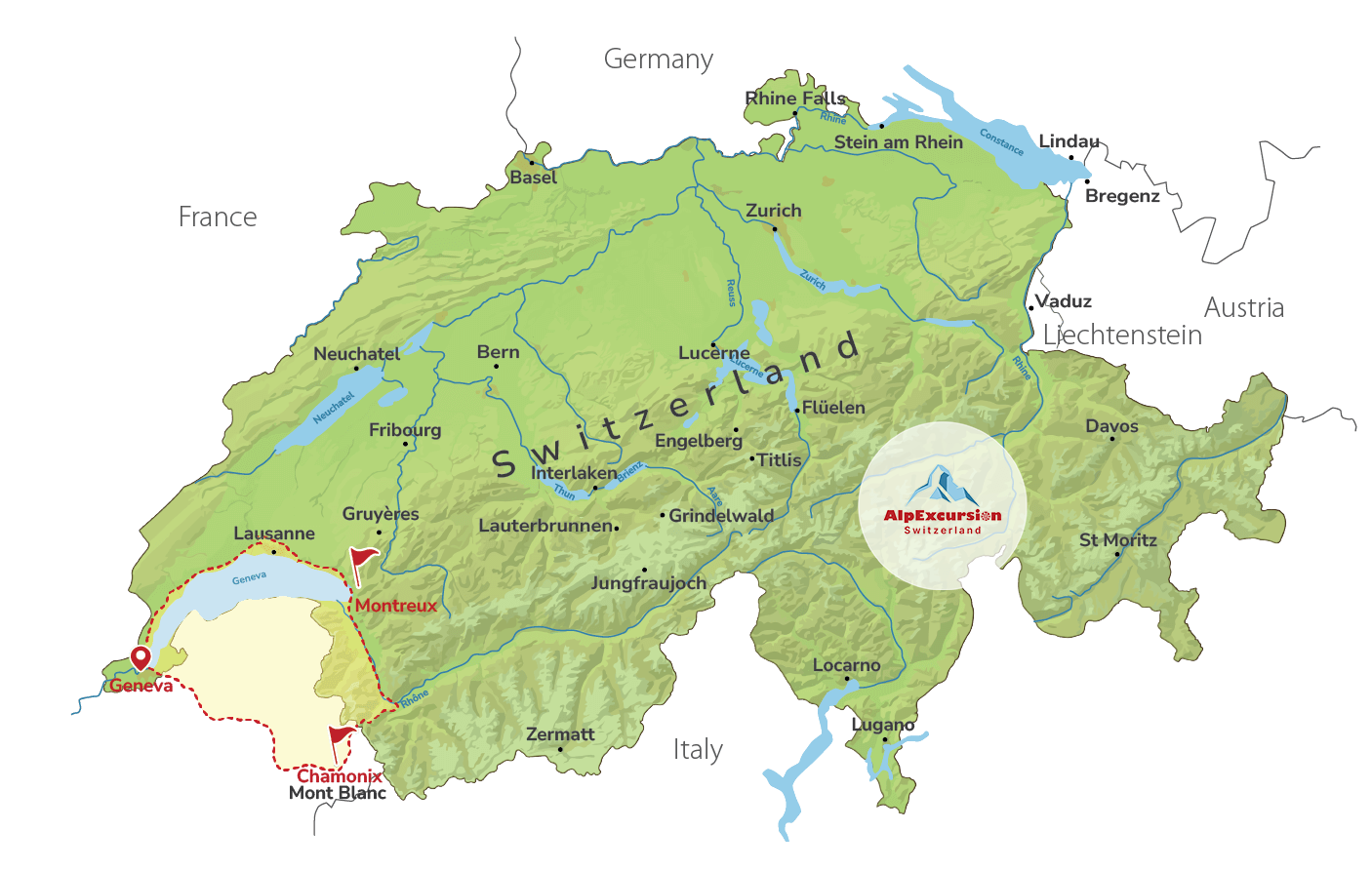 Chamonix en France et Montreux en Suisse voyage privé au départ de Genève