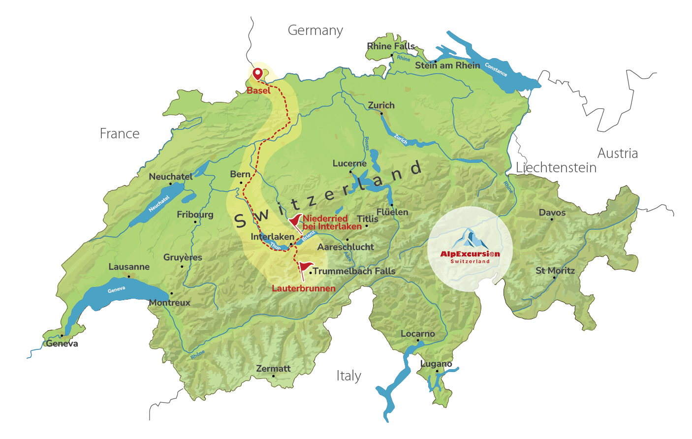 Tour guiado: Mürren Via Ferrata y Picnic Privado junto al Lago desde Basilea