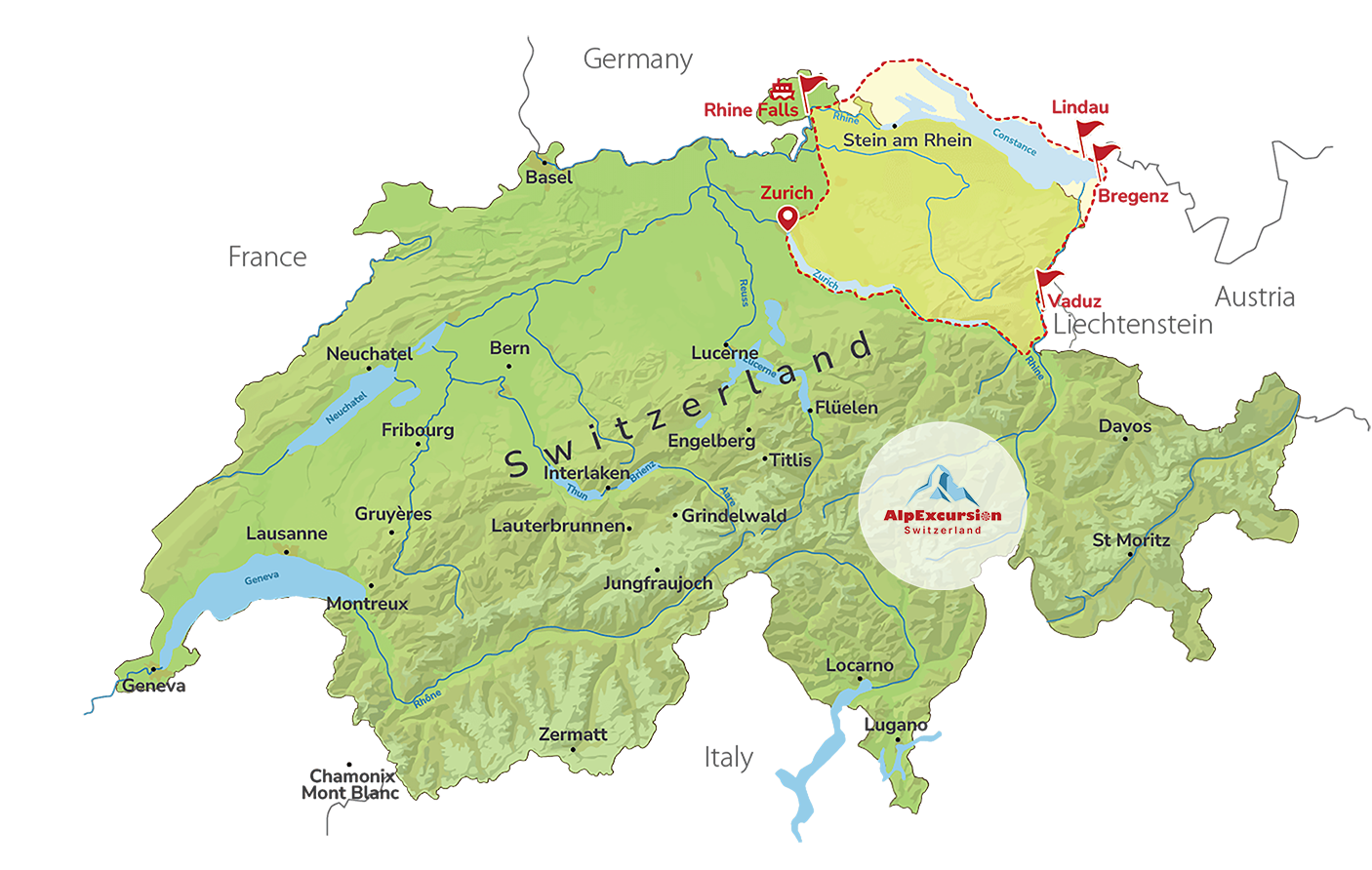 Privater Tagesausflug in 4 Länder: Liechtenstein, Österreich, Deutschland und die Schweiz ab Zürich