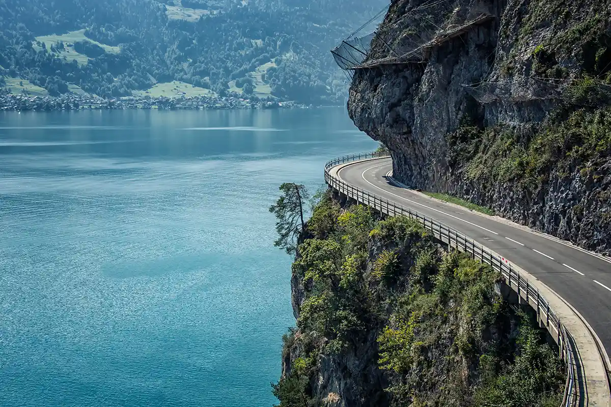 Road next to Lake Thun