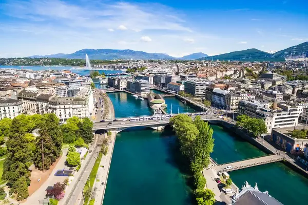 Aerial view of Leman Lake Geneva City