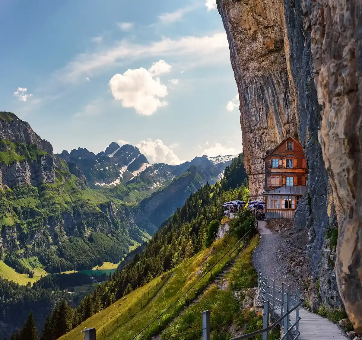 Swiss Alps and a mountain restaurant in Appenzell